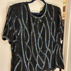 Laurence Kazar Black Top with Iridescent Accents